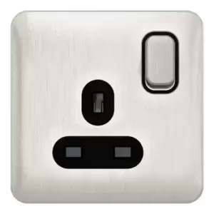 Image of Schneider LSD 1G 13A Double Pole Switched Socket Black Insert Stainless Steel - GGBL3010DBSS