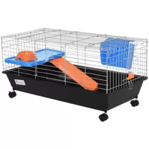 Image of Pawhut 89cm Small Animal Home Cage W/ Wheels & Water Bottle Food Dish Doors - Black