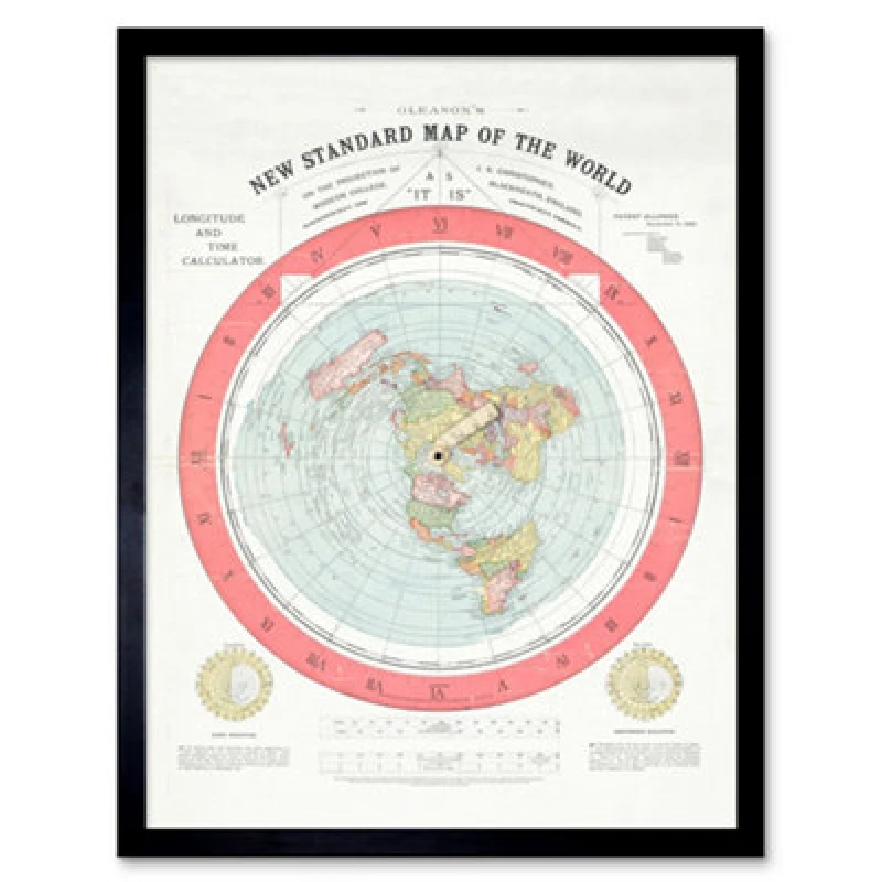 Image of Artery8 Map Gleason 1892 World Time Calculator Flat Earth Framed Wall Art Print