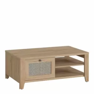 Image of Cestino Coffee Table With 1 Drawer In Jackson Hickory Oak And Rattan Effect