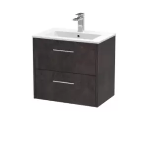 Image of Hudson Reed Juno 600mm Wall Hung 2 Drawer Vanity & Minimalist Basin - Metallic Slate