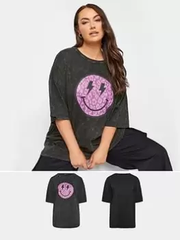 Image of Yours Boxy Tee 2 Pack. Black/acid Smiley, Black, Size 20, Women