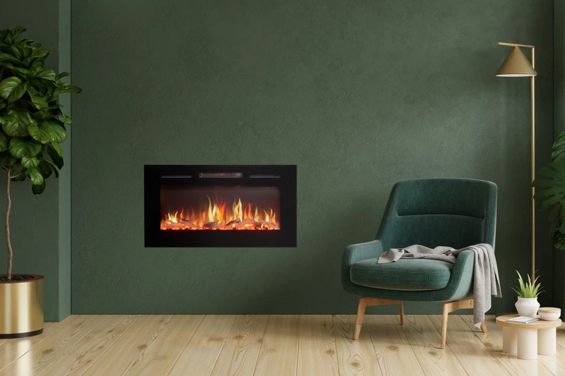 Image of Adam Fires & Fireplaces Orlando Inset / Wall Mounted Electric Fire, 36" in Black Unisex