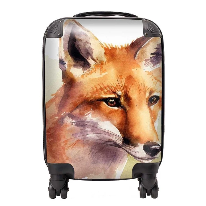 Image of Warren Reed - Designer Fox Watercolour Suitcase in Brown Size: Small Brown Unisex Small