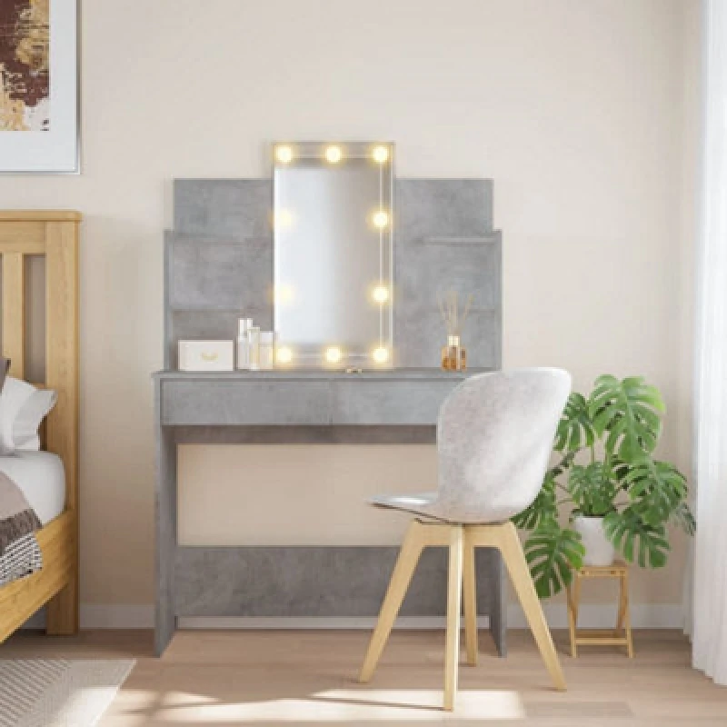 Image of vidaXL Dressing Table with LED Lights Concrete Grey 96x40x142 cm, Grey 837895