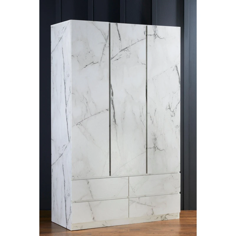 Image of Homelife Helena Marble-Effect 3 Door Wardrobe - White White One Size