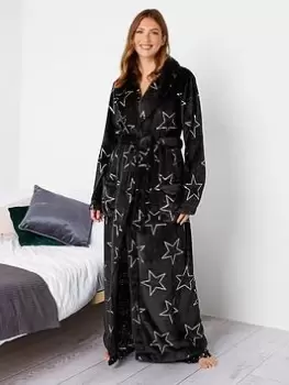 Image of Long Tall Sally Foil Star Shawl Collar Robe Black, Size 14-16, Women