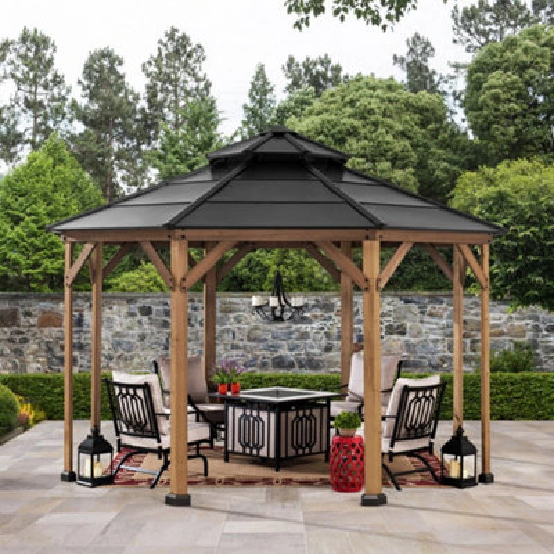 Image of Sunjoy Outdoor Cedar Wood Gazebo Eggi - 395Cm X 395Cm, Anthracite