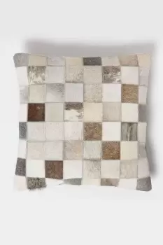 Image of Block Check Leather Cushion 45 x 45 cm