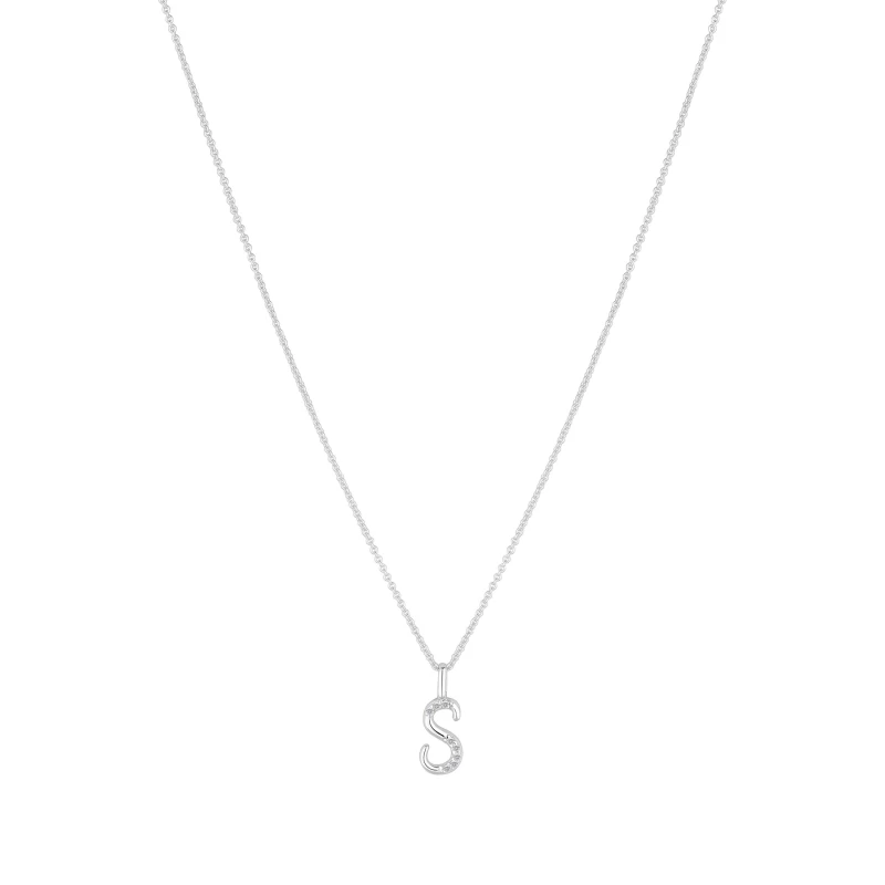 Image of Simply Silver Sterling Silver 925 CZ Initial Pendant - S Hoop Earrings One Size Silver 70547311000