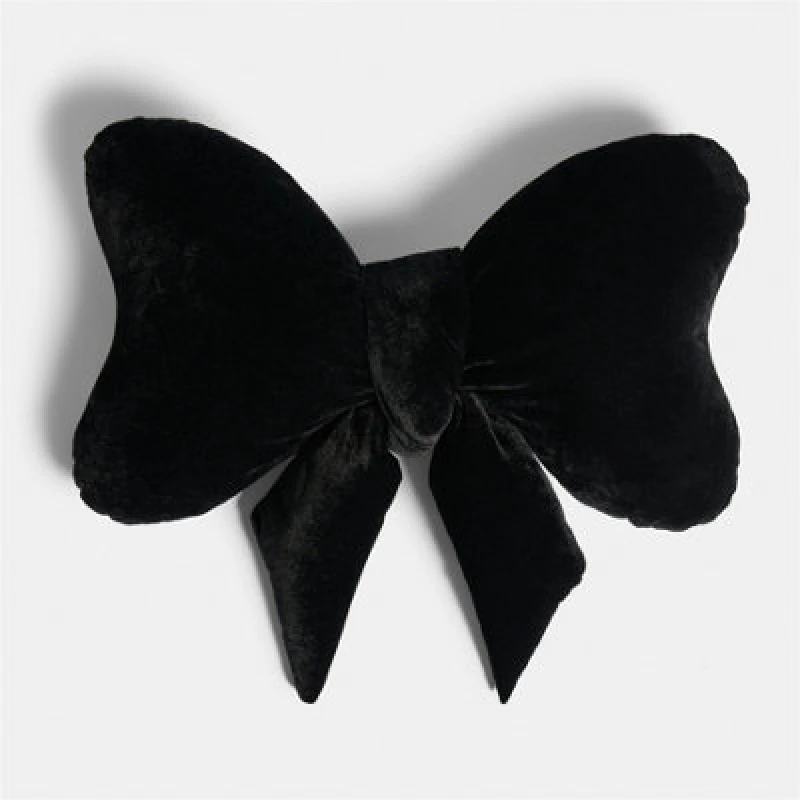 Image of OHS OHS Velvet Bow Shaped Novelty Decorative Scatter Cushion Plush Pillow in Black One Size Unisex 5027434226887