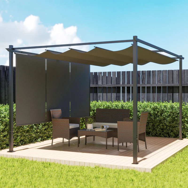 Image of OUTSUNNY 3 x 4m Metal Pergola with Retractable Roof & Roller Shade in Grey Grey Unisex