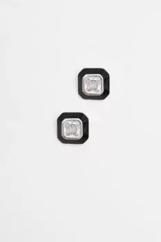 Image of Silver Plated Enamel And Cubic Zirconia Stud Earrings