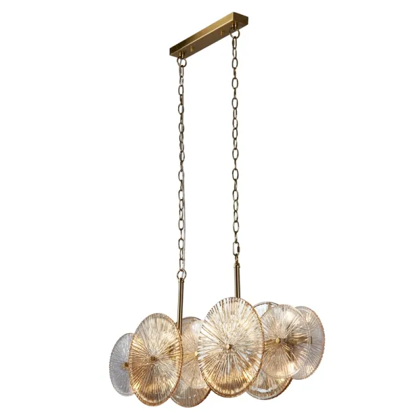 Image of Searchlight Wagon Wheel 10 Light Bar Ceiling Pendant Light - Bronze with Amber Glass