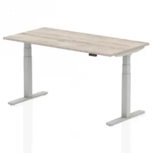 Image of Air 1600 x 800mm Height Adjustable Desk Grey Oak Top Silver Leg
