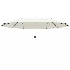 Image of Outsunny 4.4M Double-sided Sun Umbrella Patio Parasol Solar Lights Cream White
