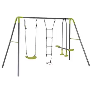 Image of HOMCOM 3 in 1 Kids Swing Set Garden Swing with Single Swing, Glider, Rope Ladder, Metal Frame, for 4 Children 3-10 Years Old