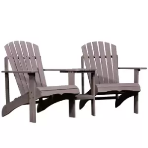 Image of Outsunny Wooden Outdoor Double Adirondack Chair With Center Table & Umbrella Hole - Grey