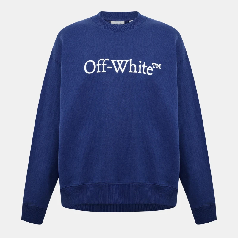 Image of Off White Mens Skate Relaxed Fit Crew Sweatshirt Dark Blue-White male XS