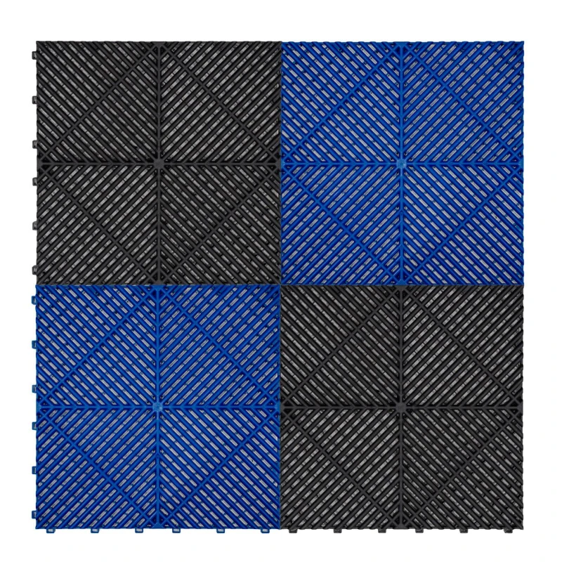 Image of Monstershop Vented Garage Floor Tiles Black (x60), Blue (x60) with Edges (x46) Black