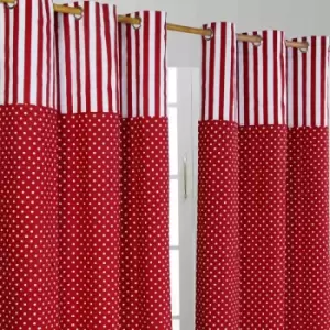 Image of Homecapes Polka Dots Red Ready Made Eyelet Curtain Pair, 117 x 137cm Drop - Red