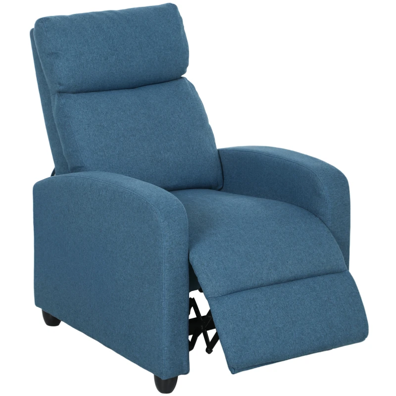 Image of HOMCOM HOMCOM Linen Fabric Reclining Chair with Padded Seat, Blue Blue One Size Unisex 5063603044968