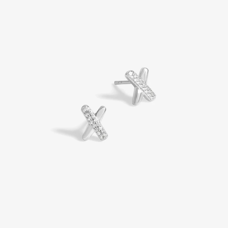 Image of Simply Silver Sterling Silver 925 Polished And Crystal Kiss Stud Earrings Silver