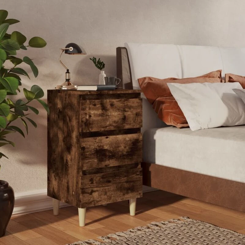 Image of VIDAXL Bed Cabinets with Solid Wood Legs 2 pcs Smoked Oak 40x35x69cm Vidaxl 8720286854846