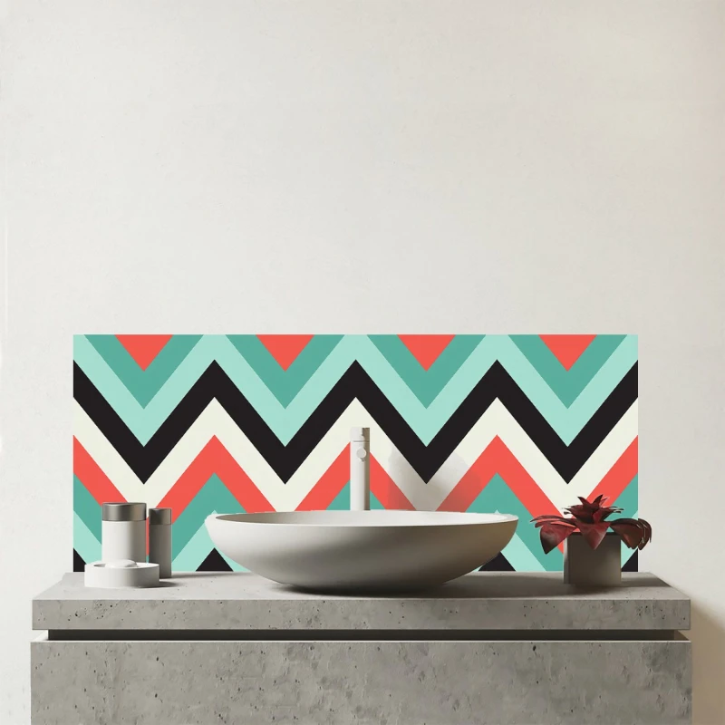 Image of Warren Reed - Designer Geometric Colored Chevron Pattern Glass Bathroom Splashback in Green Green Unisex