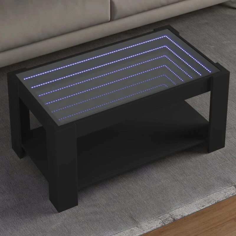 Image of vidaXL Coffee Table with LED Black 93x53x45cm Engineered Wood, Black 847554