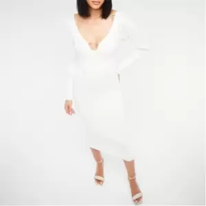 Image of Missguided Missguided Detail Wide Rib Knit Midaxi Dress - White