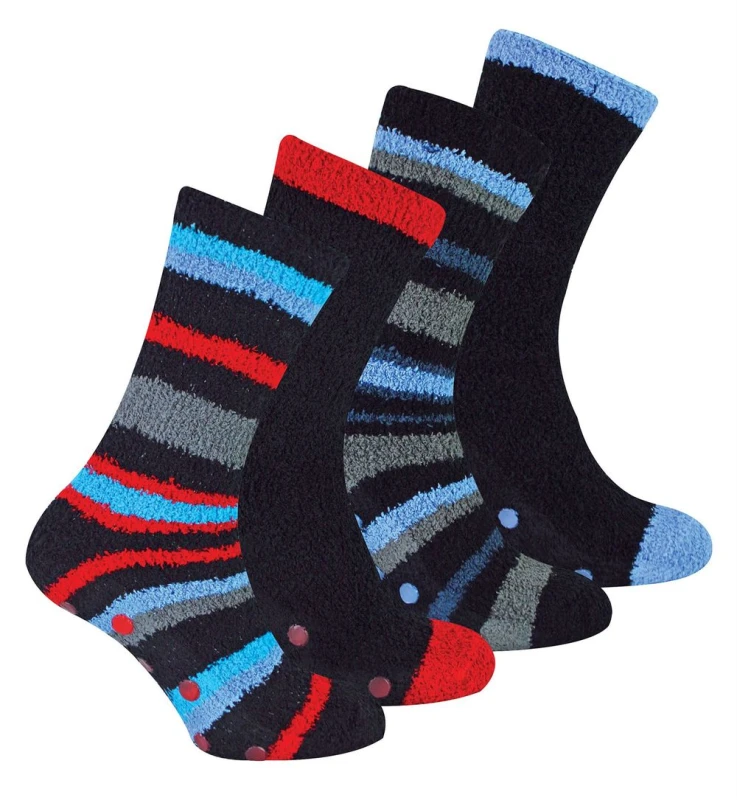Image of Sock Snob Sock Snob Men 4 Pack Cosy Soft Fluffy Slipper Bed Socks with Grips in Blue Size: 6-11 Blue 6-11 Male 5056632601080
