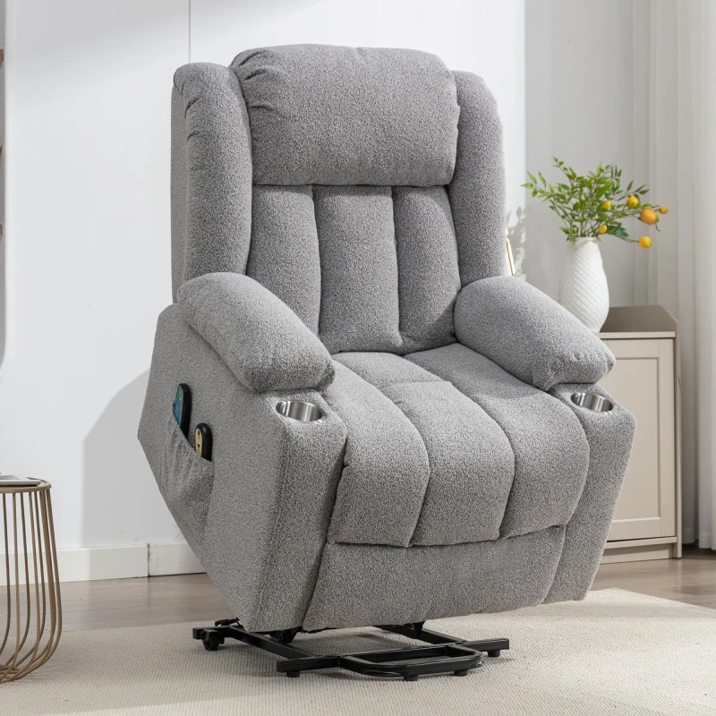 Image of Artemis Home Lovell Electric Lift Assist Riser Recliner with Massage & Heat in Light Grey Light Grey Unisex