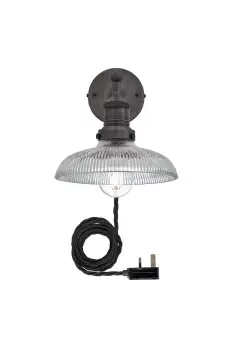 Image of Brooklyn Glass Dome Wall Light, 8 Inch, Pewter Holder With Plug