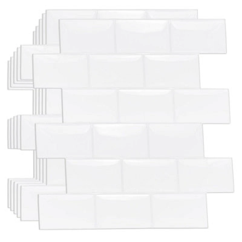 Image of Walplus Pure White Glossy Subway Metro Classic Brick 3D Tile Sticker 30.5 X 15.4Cm (12 X 6 In) - 20Pcs In A Pack One Colour WSHYU Unisex