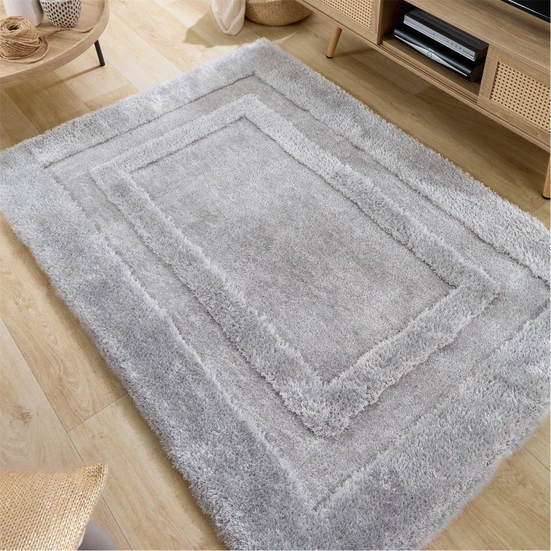 Image of Origins Frame Shaggy Cosy Rug Silver 160X230 WB70402