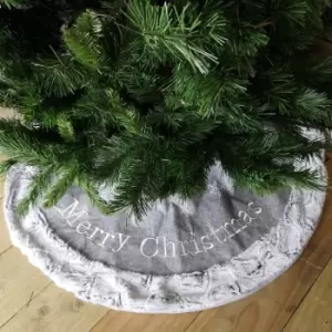 Image of Festive - Grey Fur Christmas Tree Skirt Tree Carpet