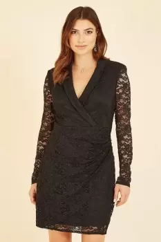 Image of Black Lace Blazer Fitted Dress