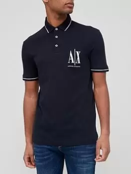 Image of Armani Exchange Icon Small Logo Polo Shirt - Navy, Size S, Men