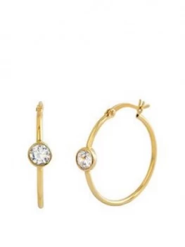 Image of The Love Silver Collection 18Ct Gold Plated Silver Cubic Zirconia Bezel Creole Hoop Earrings