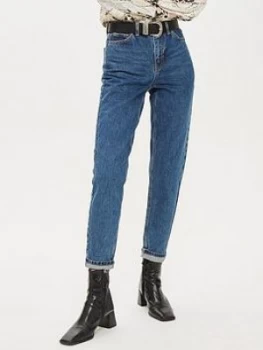 Image of Topshop Topshop Rich Blue High Waist Mom Jeans - Blue, Size 34, Inside Leg 34, Women