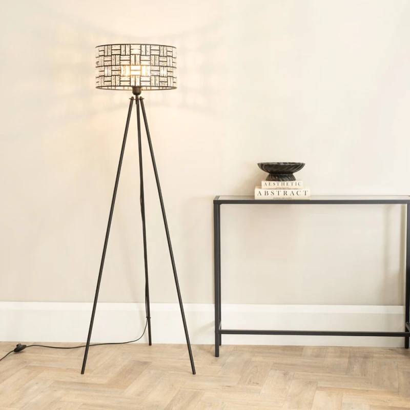 Image of ValueLights Elise Acrylic Jewel Shade Black Tripod Floor Lamp with LED Bulb Black