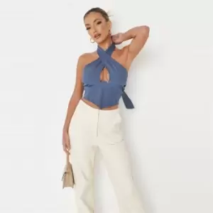 Image of Missguided Haletr Neck Corset Top - Blue