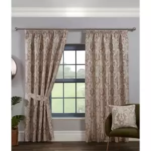 Image of Sundour - Tegola Pencil Pleat Curtain Pair Taped Top Ready Made Curtains Latte 46x54 - Latte