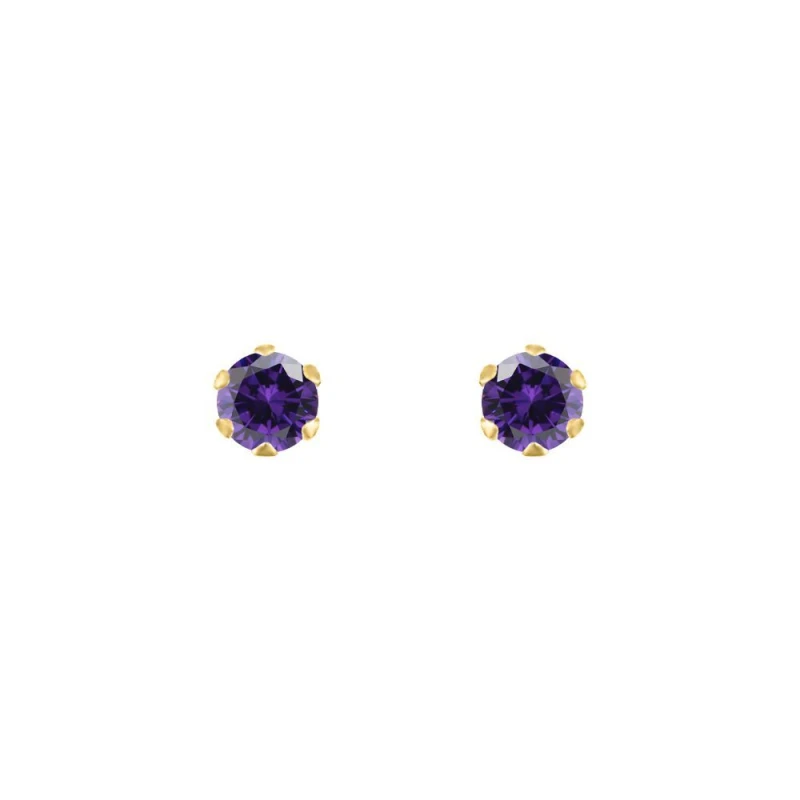 Image of Jewelco London 9ct Gold Purple CZ Solitaire Claw Set Stud Earrings, 3mm - JES164 Gold female