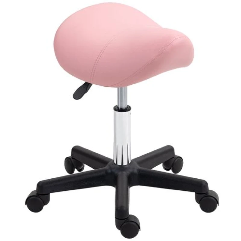 Image of HOMCOM Saddle Stool Adjustable Rolling Salon Chair for Massage Spa Beauty Pink Pink