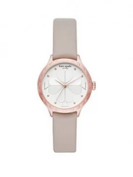 Image of Kate Spade New York Rosebank White and Rose Gold Detail Scalloped Dial Grey Leather Strap Ladies Watch, One Colour, Women