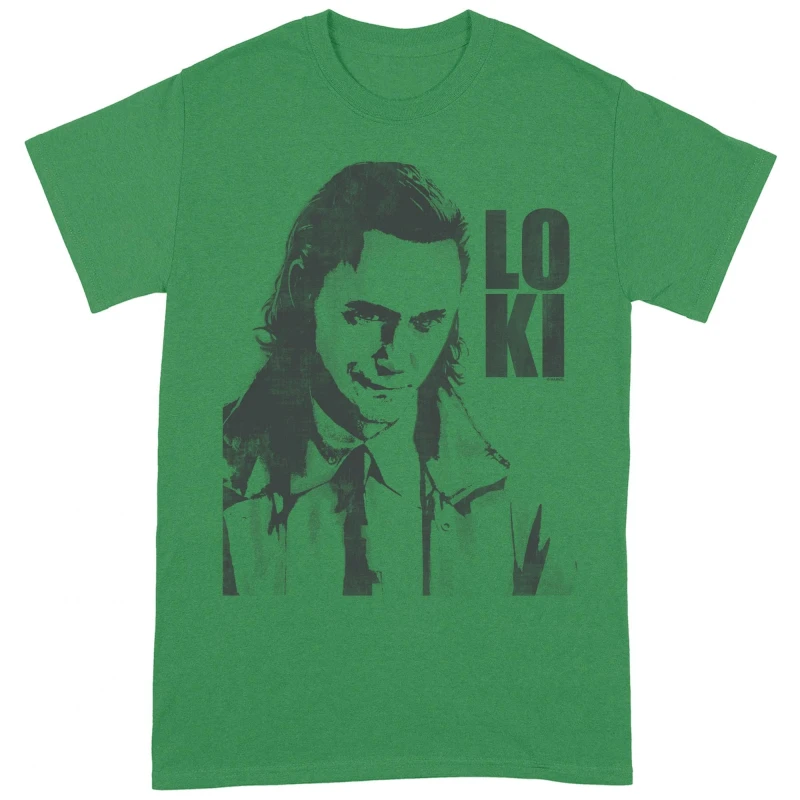 Image of Loki Mens Headshot T-Shirt in Green Size: Small Green Male S