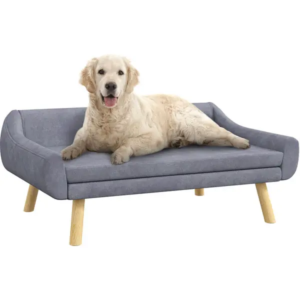 Image of PawHut PawHut Dog Sofa Bed Raised Couch with Wooden Frame and Soft Cushion Grey 5056725349653