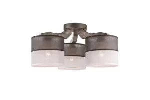 Image of Andrea Multi Arm Semi Flush Ceiling Light, Fabric Shades, Graphite, 3x E27